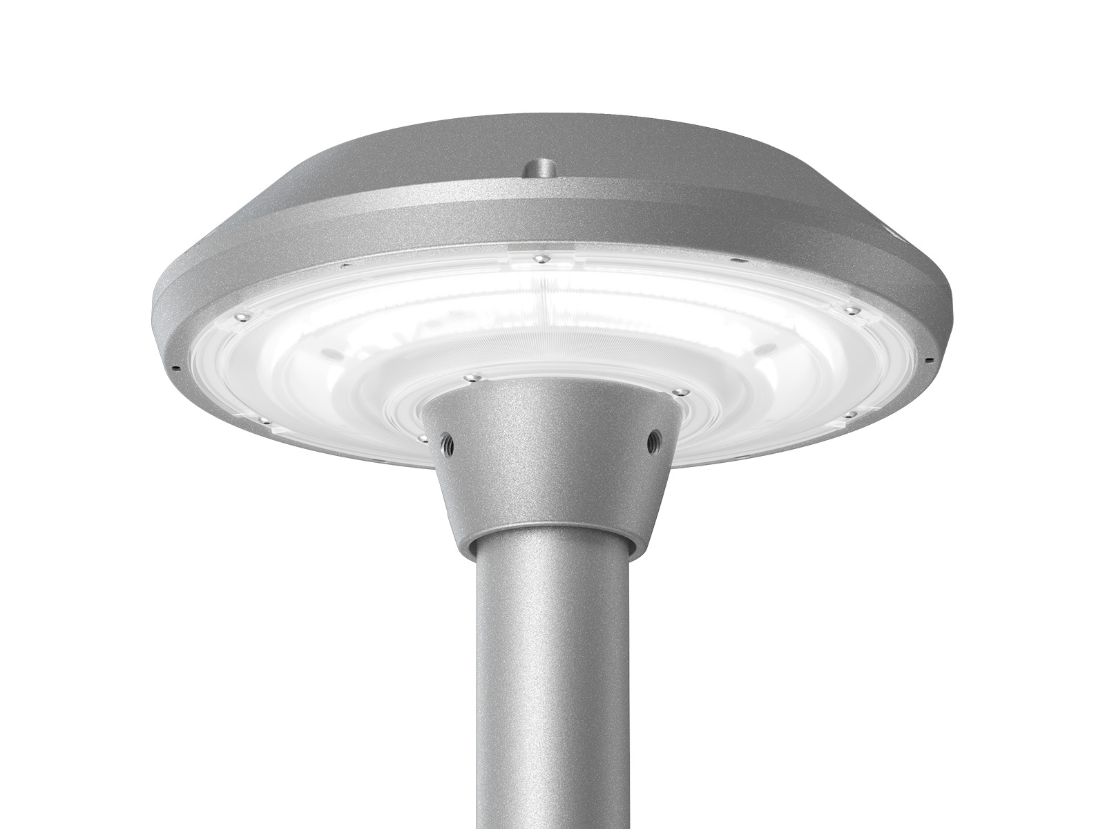 PT01 Luz superior de poste de tamaño compacto y comodidad visual con cobertura de 360°